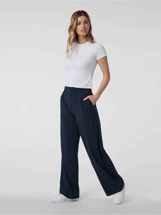 Vuori Pants - Vuori Navy Wide-Leg High-Rise Trousers